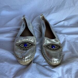 INC evil eye Metallic Silver Espadrilles with Blue Accent beads